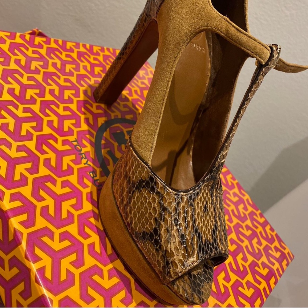 Brown and Tan Peep-Toe Heels